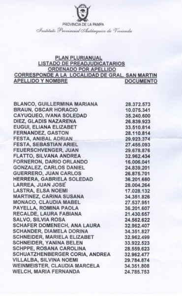 LISTADO PREADJUDICATARIOS DE VIVIENDAS